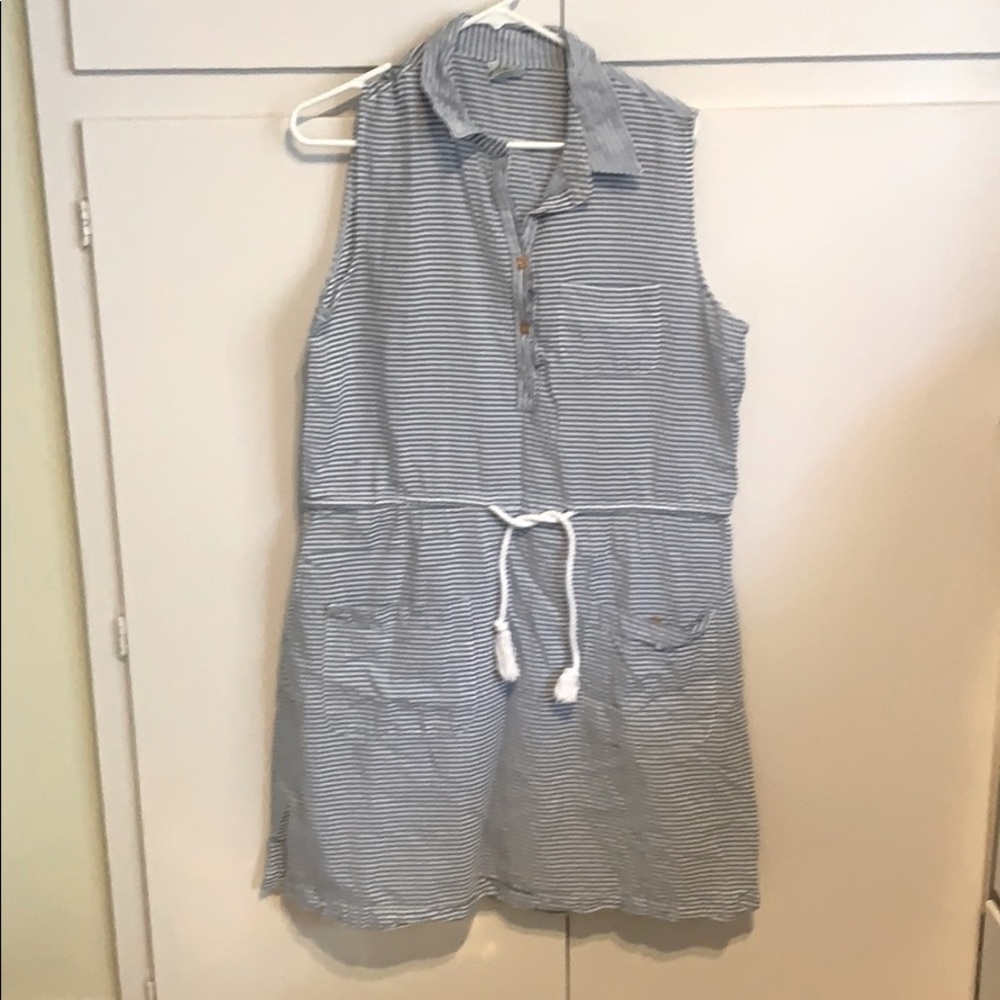 Blue and white striped collar tank top dress